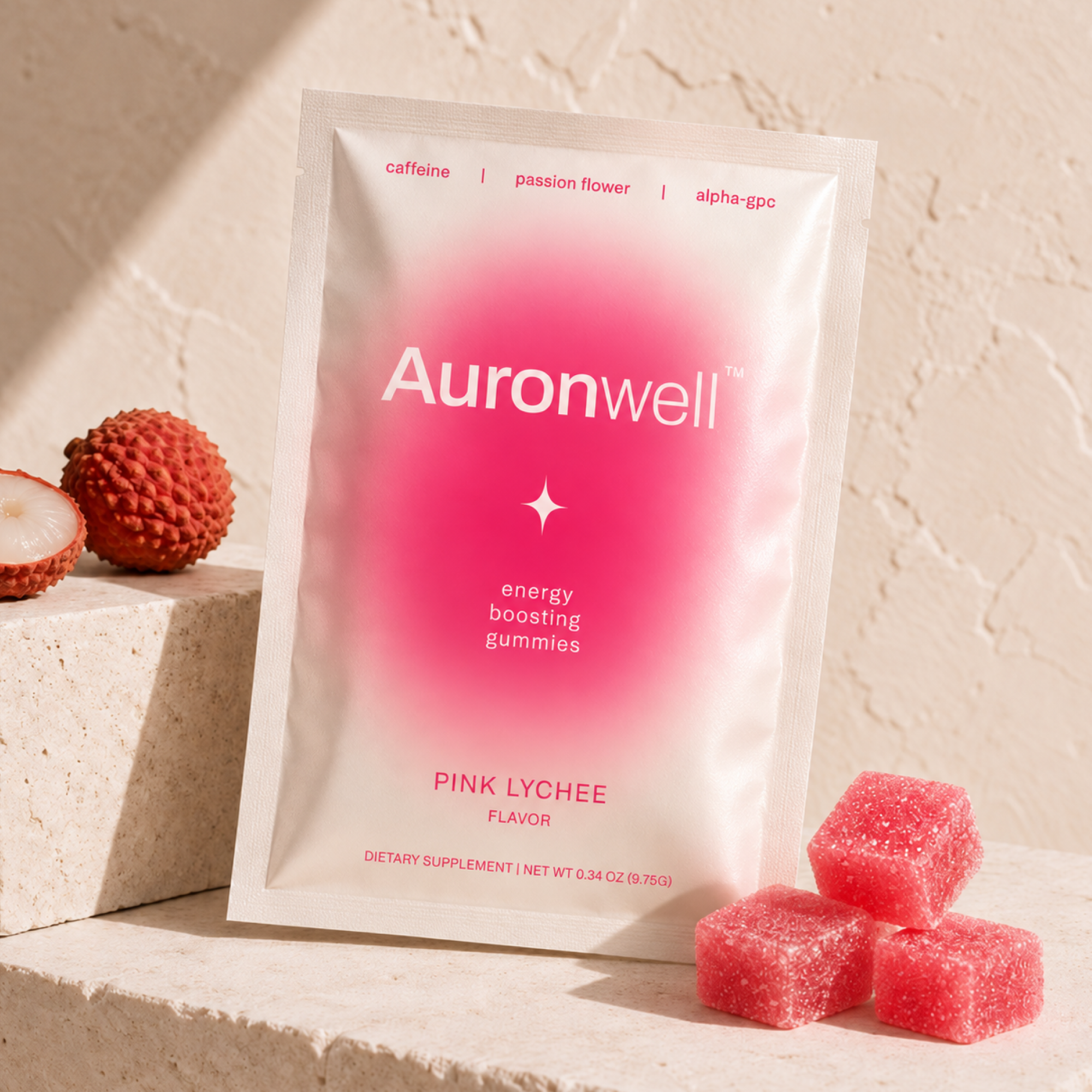 Auronwell Lychee Energy Gummies