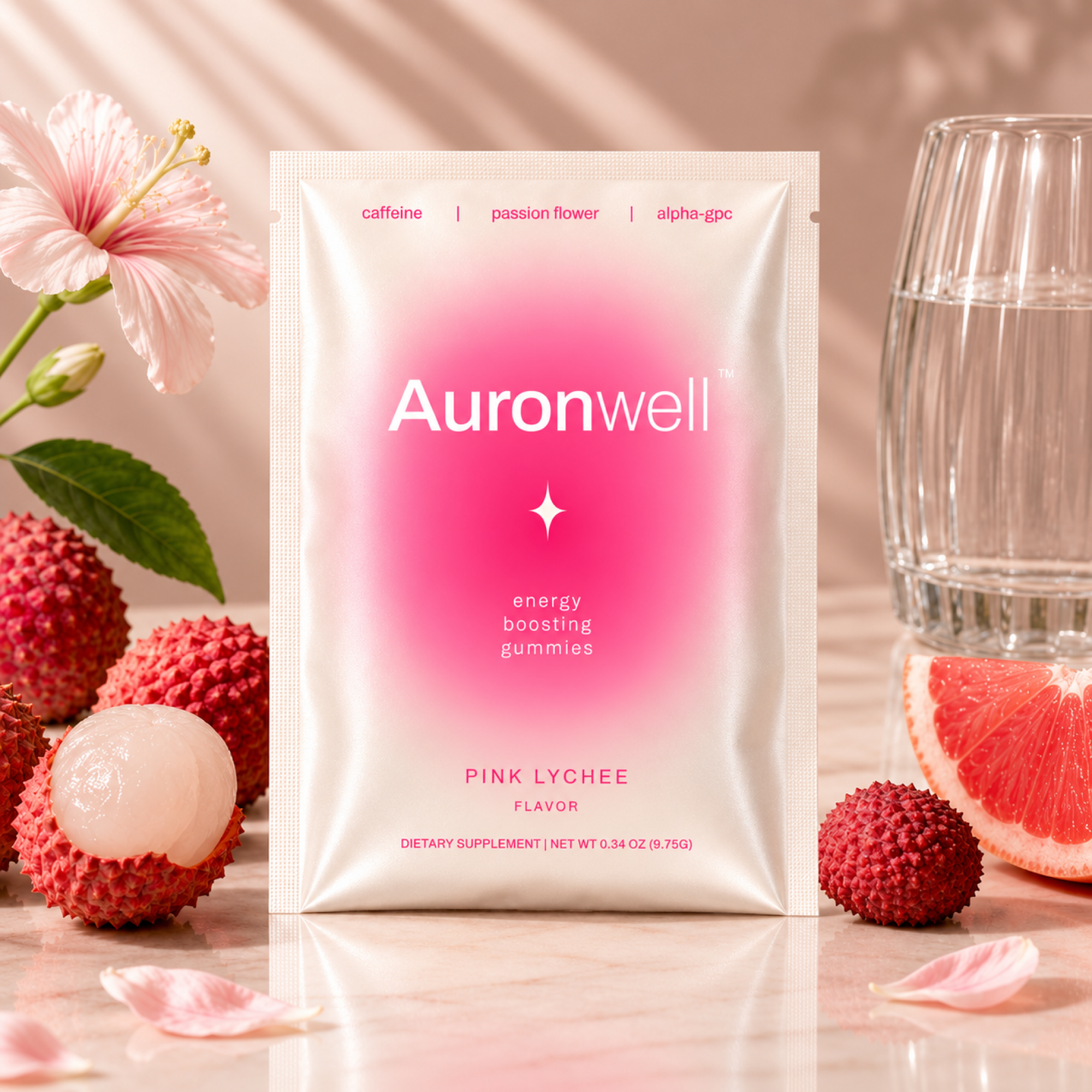 Auronwell Lychee Energy Gummies